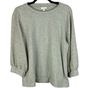J. Jill Light Gray Cotton Blend Textured Sleeves Oversized Medium Sweatshirt